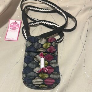 Geometric Pink and Green Crossbody Bag with Long Strap